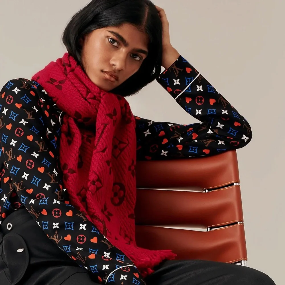 Louis Vuitton Echarpe Logomania Scarf in Ruby Red